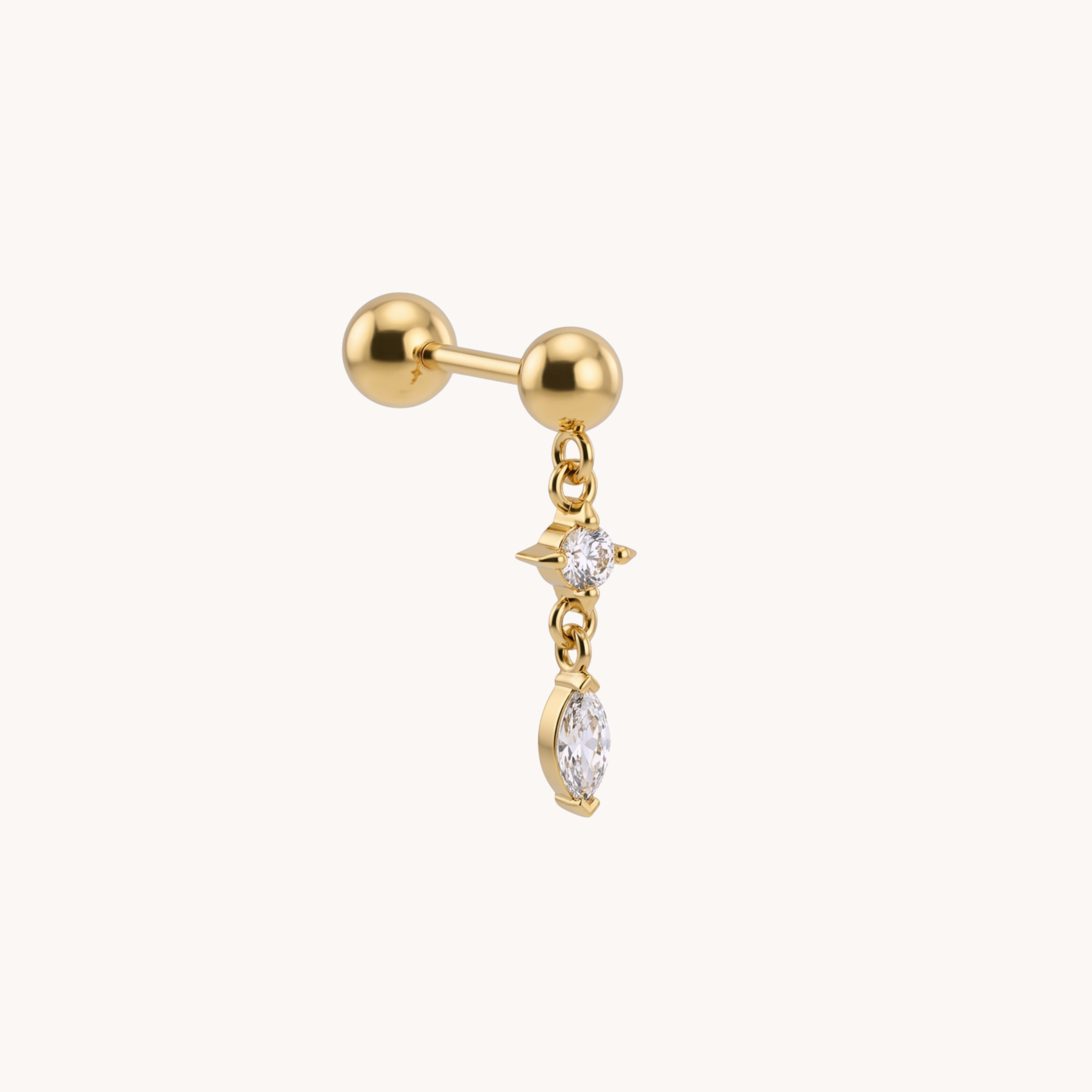 Piercing Pendente 2 Shimmer Chain VANDEM in acciaio oro, piercing singolo da donna con gemma a rombo, catenina e zircone pendente a navette
